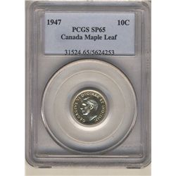 1947 10 Cents PCGS SP-65; Maple Leaf.