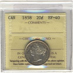 1858 20 Cents , ICCS EF-40.