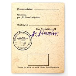 WWII SS BLANK ID CARD PRINTED HIMMLER SIGNATURE