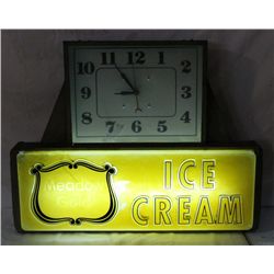 Meadow Gold Ice Cream Lighted Sign & Clock