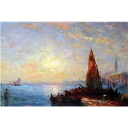 FÉLIX ZIEM BARBIZON VENICE CANAL OIL C.1900