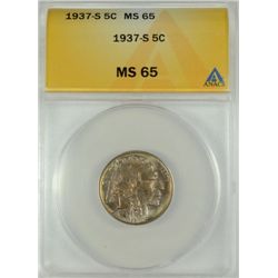 1937-S BUFFALO NICKEL, ANACS MS-65