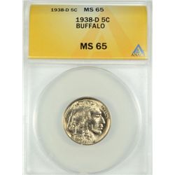 1938-D BUFFALO NICKEL, ANACS MS-65  GEM