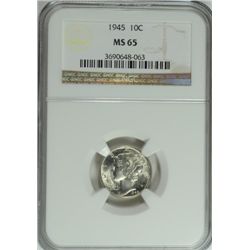 1945 MERCURY DIME, NGC MS-65