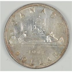 1947 BLUNT 7 CANADIAN SILVER DOLLAR, MS-62