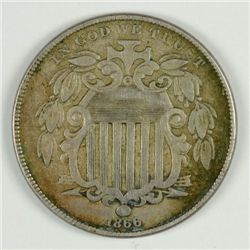 1866 RAYS SHIELD NICKEL, XF  NICE!