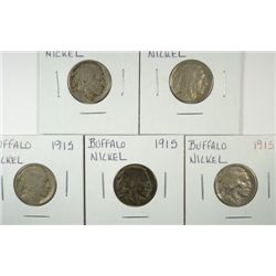 5-1915 BUFFALO NICKELS "GRADING SET" (AG,GOOD,VG,FINE,VF)