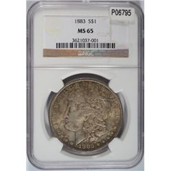 1883  Morgan $ NGC65 toned  est $190-$200