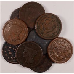 10 PCS LARGE CENTS 1857 AND OLDER AVG CIRC