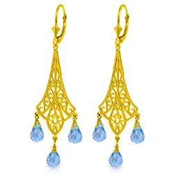 14K YG 4.8ct BRIOLETTE BLUE TOPAZ CHANDELIER EARRING