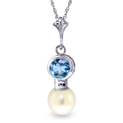 14K WG 0.48ct BLUE TOPAZ & 0.75ct PEARL NECKLACE