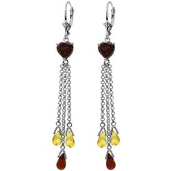 14K White Gold 4.6ct Citrine & 2.60ct Garnet Earring