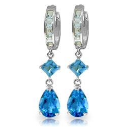 14K White Gold 3.0ct 1.5ct & 1.12ct Blue Topaz Earring