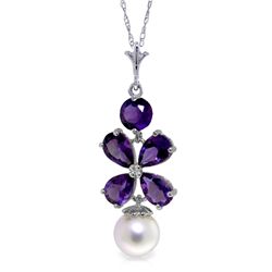 14K WG 2.15ct PEAR AMETHYST & 1.0ct PEARL NECKLACE