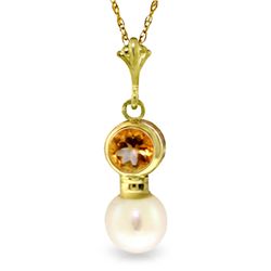 14K Y. GOLD .048ct CITRINE & 0.75ct PEARL NECKLACE