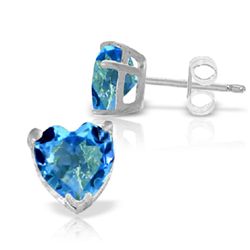 3.25ct Blue Topaz Heart Stud Earrings in 14k White Gold