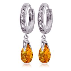 14K White Gold 2.50ct Citrine & Diamond Hoop Earring