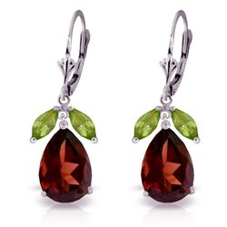 12.00ct Garnet and 1.0ct Peridot Drop Earrings in 14k WG