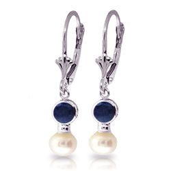 14k WG Freshwater 4.00ct Pearl & 1.20ct Sapphire Earring