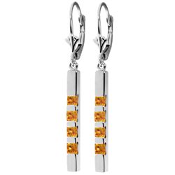 14K White Gold .70ct Princess Citrine Leverback Bar Earring