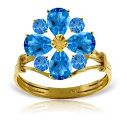 14K YG 1.63ct PEAR & 0.80ct ROUND BLUE TOPAZ RING