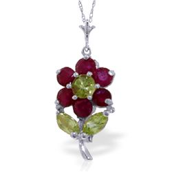 14k WG .75ct Ruby and .16ct Peridot Flower Necklace