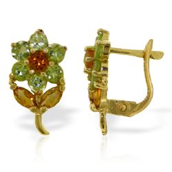 14k Solid Gold Citrine & Peridot Flower Earrings