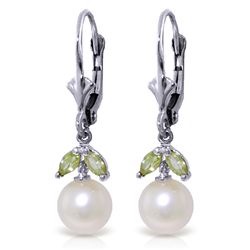.40ct Peridot and 4.00ct Pearl Petite Earrings in 14k WG