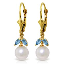 14k YG .4ct Blue Topaz& 4.0ct Pearl Petite Dangle Earring