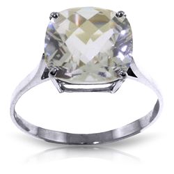 14k Solid Gold 3.60ct Cushion White Topaz Ring