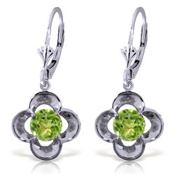 14k WG 1.10ct ROUND shape Peridot Flower Earrings