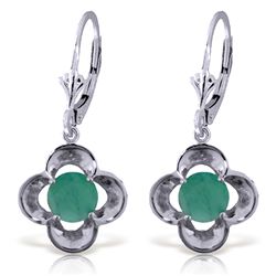 14k WG 1.10ct ROUND shape Emerald Flower Earrings