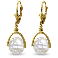 14k Solid Gold 7.50ct White Topaz Earrings