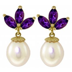 1.50ct Amethyst and 8.00ct Pearl Fancy Earrings in 14k YG