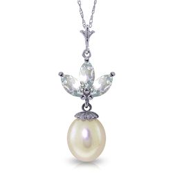 14k WG Pearl & 0.75ct Aquamarine Necklace