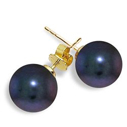 14k Solid Gold Black Pearl Stud Earrings