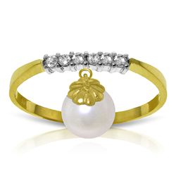 14k Solid Gold Pearl & Diamond Ring