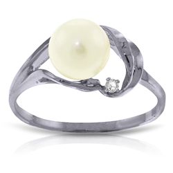 14k Solid Gold Pearl & Diamond Ring