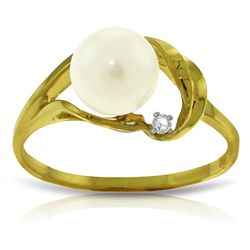 14k Solid Gold Pearl & Diamond Ring