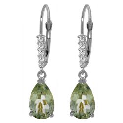 14k WG 3.00ct Green Amethyst w/ Diamond Earrings
