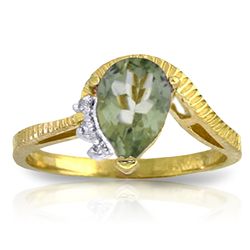 14K YG 0.02ct DIAMOND & 1.50ct GREEN AMETHYST RING