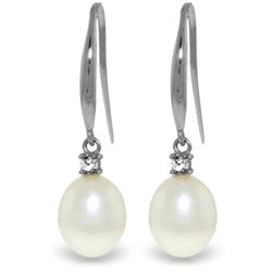 14k WG 8.00ct Pearl & .10ct Diamond Fish Hook Earrings