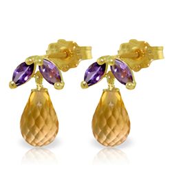 14k Solid Gold Citrine & Amethyst Earrings