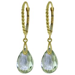 14k Yellow Gold 6.0ct Green Amethyst Leverback Earrings