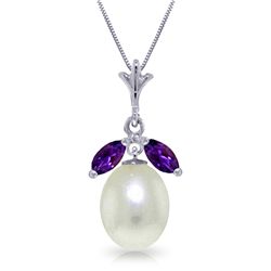 14k WG 4.00ct Pearl Necklace with .50ct  Amethysts