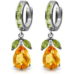 14K White Gold 12.0ct Citrine & Peridots Huggie Earring