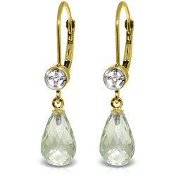 14k Solid Gold Green Amethyst & Diamond Earrings