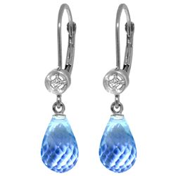 14k WG 4.50ct  Blue Topaz with Diamond Earrings