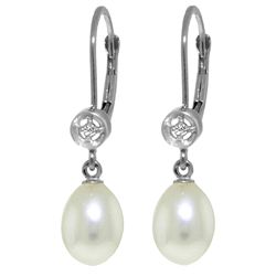 14K WG .03ct DIAMOND & 8.00ct PEAR PEARL EARRING