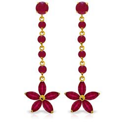 14k Solid Gold Ruby Flower Dangle Earrings